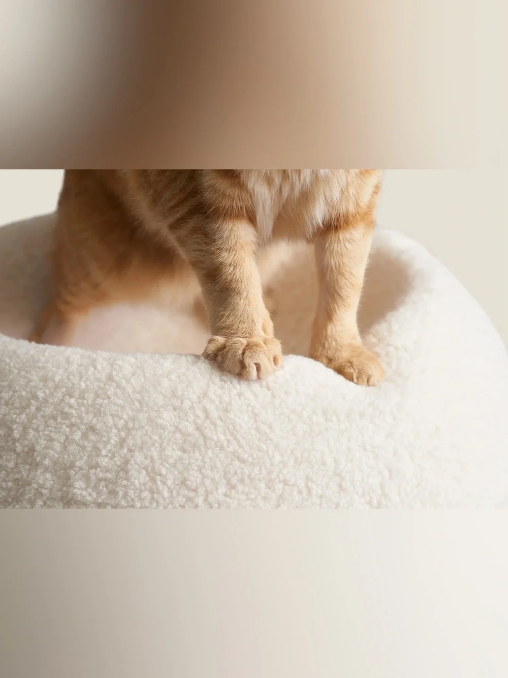 Tuft + Paw Plush Cream Round Sherpa “The Puff” Cat Bed